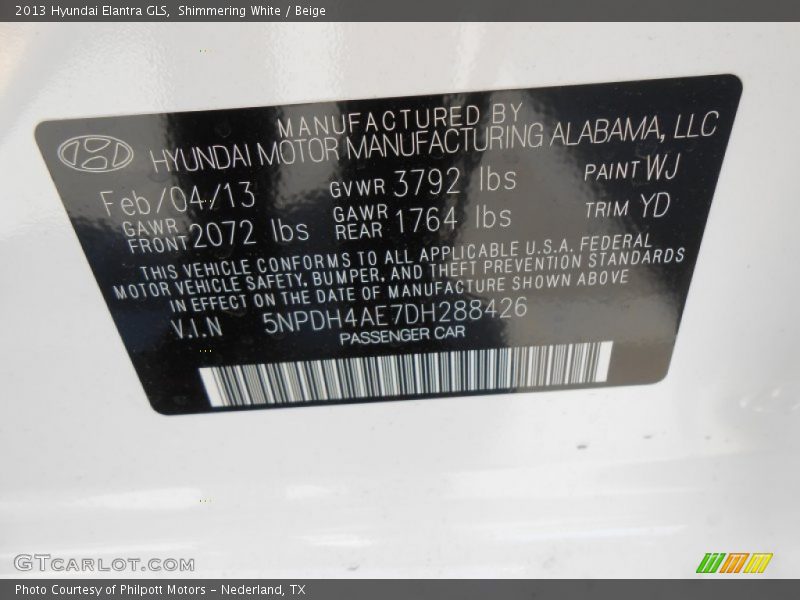 Shimmering White / Beige 2013 Hyundai Elantra GLS