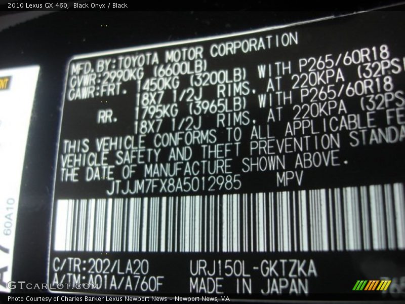 Black Onyx / Black 2010 Lexus GX 460