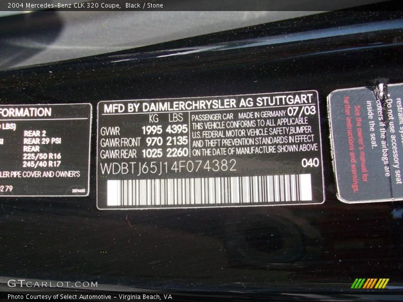 Black / Stone 2004 Mercedes-Benz CLK 320 Coupe