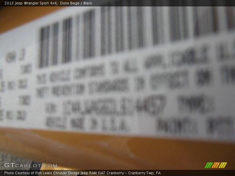 Dune Beige / Black 2013 Jeep Wrangler Sport 4x4
