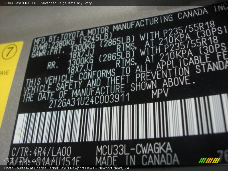 Savannah Beige Metallic / Ivory 2004 Lexus RX 330