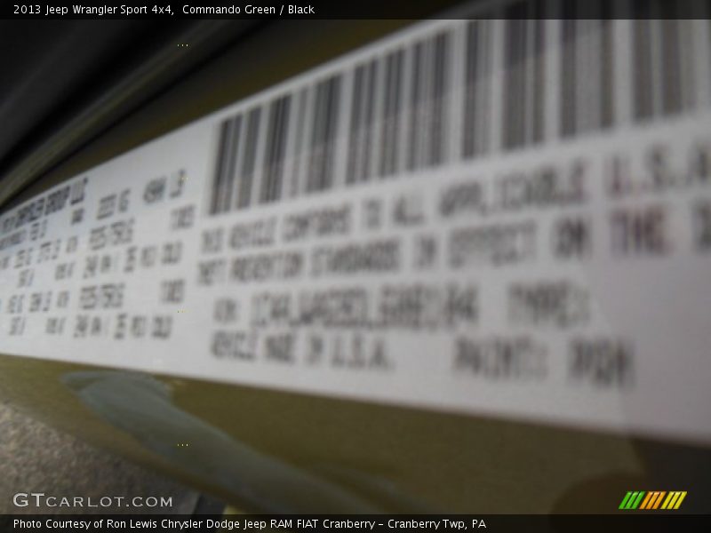 Commando Green / Black 2013 Jeep Wrangler Sport 4x4