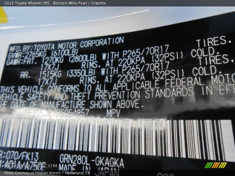 Blizzard White Pearl / Graphite 2013 Toyota 4Runner SR5