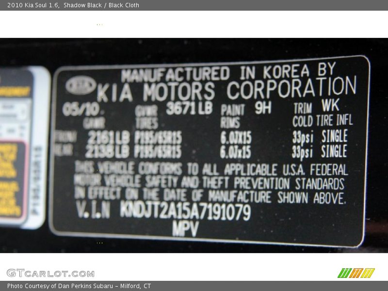 Shadow Black / Black Cloth 2010 Kia Soul 1.6
