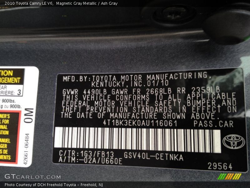 2010 Camry LE V6 Magnetic Gray Metallic Color Code 1G3