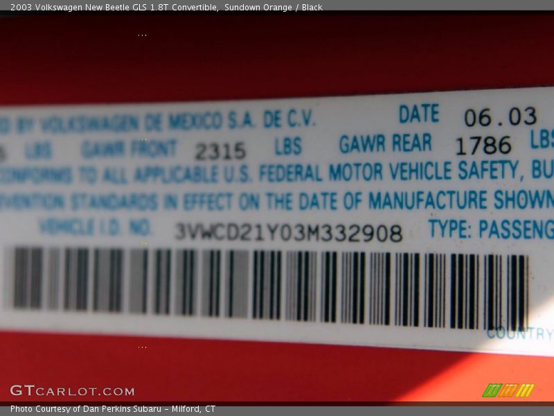 Sundown Orange / Black 2003 Volkswagen New Beetle GLS 1.8T Convertible