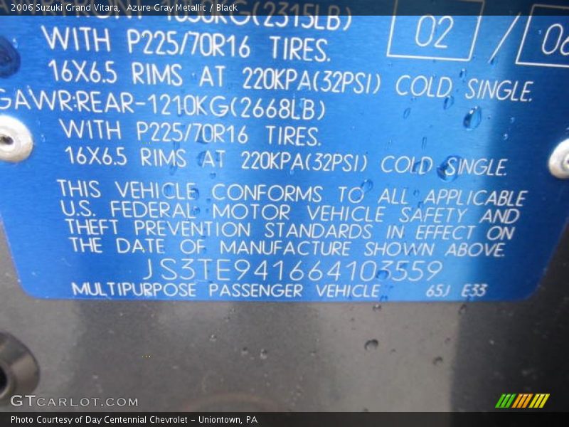 Azure Gray Metallic / Black 2006 Suzuki Grand Vitara