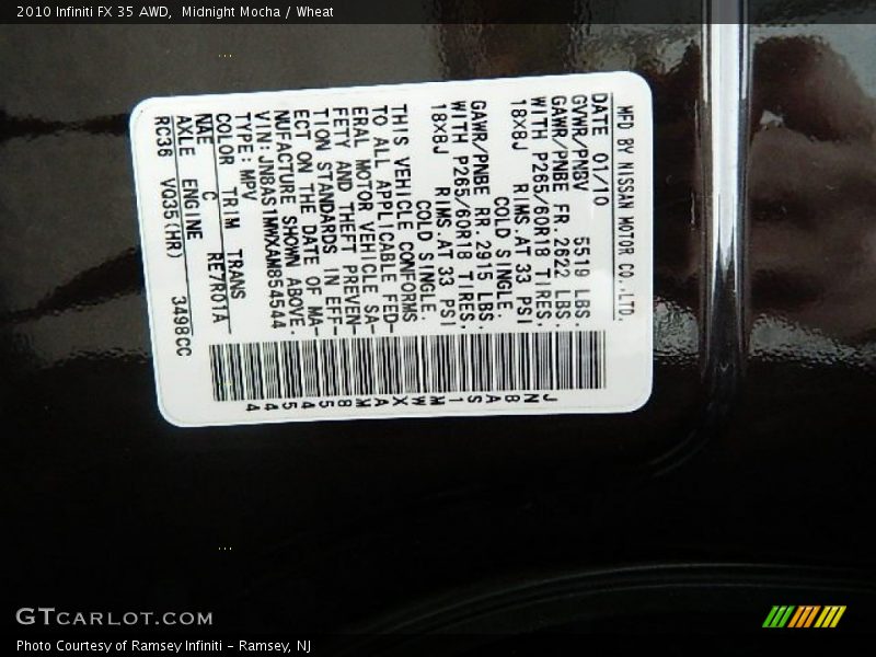 Midnight Mocha / Wheat 2010 Infiniti FX 35 AWD