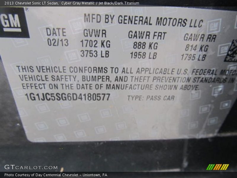 Cyber Gray Metallic / Jet Black/Dark Titanium 2013 Chevrolet Sonic LT Sedan