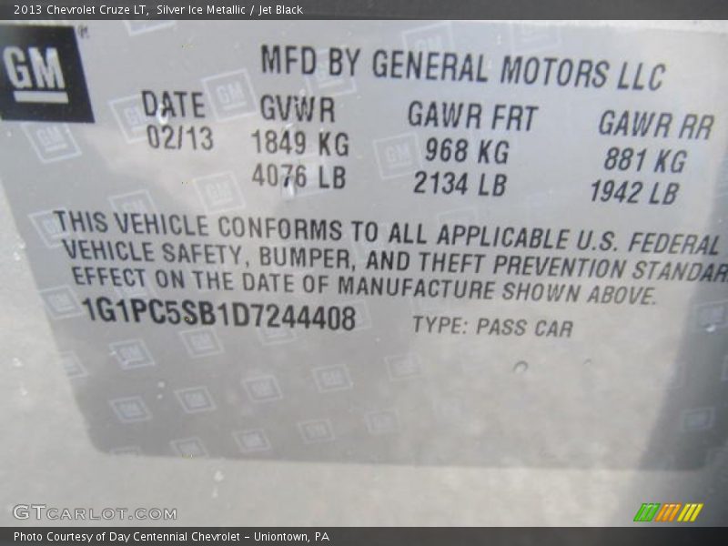 Silver Ice Metallic / Jet Black 2013 Chevrolet Cruze LT