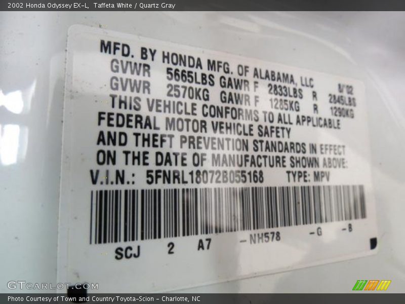 Taffeta White / Quartz Gray 2002 Honda Odyssey EX-L