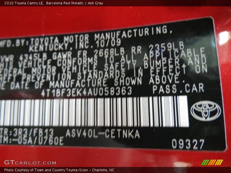 Barcelona Red Metallic / Ash Gray 2010 Toyota Camry LE