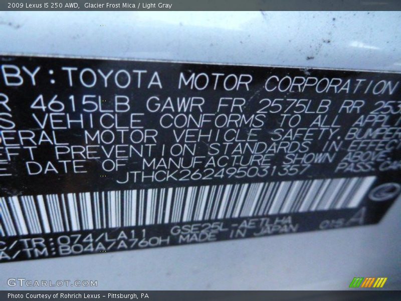 Glacier Frost Mica / Light Gray 2009 Lexus IS 250 AWD