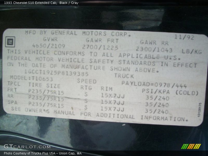 Black / Gray 1993 Chevrolet S10 Extended Cab