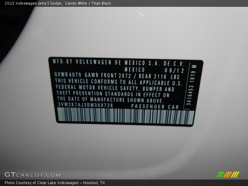 Candy White / Titan Black 2013 Volkswagen Jetta S Sedan