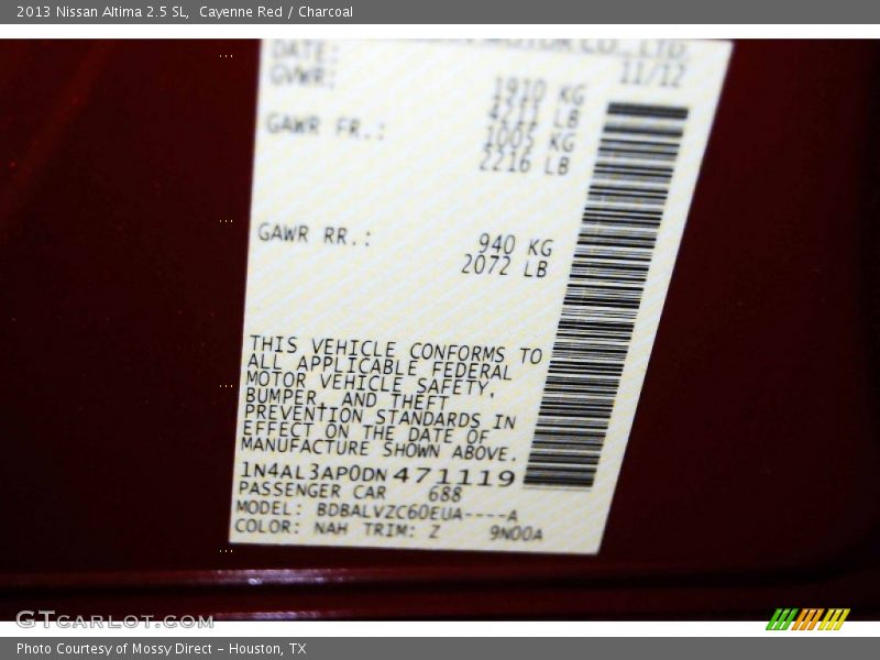 Cayenne Red / Charcoal 2013 Nissan Altima 2.5 SL