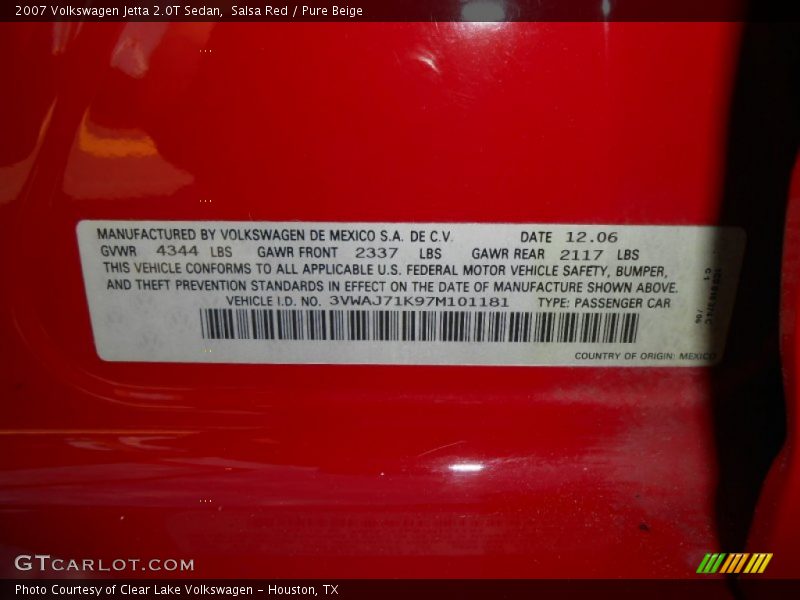 Salsa Red / Pure Beige 2007 Volkswagen Jetta 2.0T Sedan