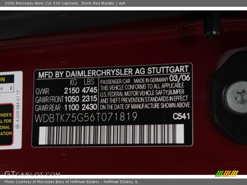Storm Red Metallic / Ash 2006 Mercedes-Benz CLK 500 Cabriolet