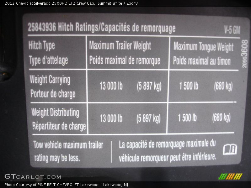 Info Tag of 2012 Silverado 2500HD LTZ Crew Cab