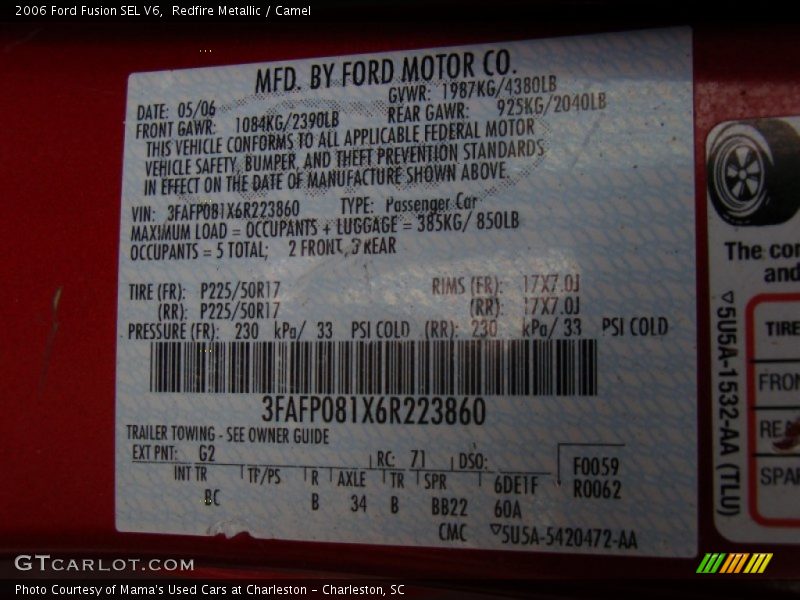 Redfire Metallic / Camel 2006 Ford Fusion SEL V6