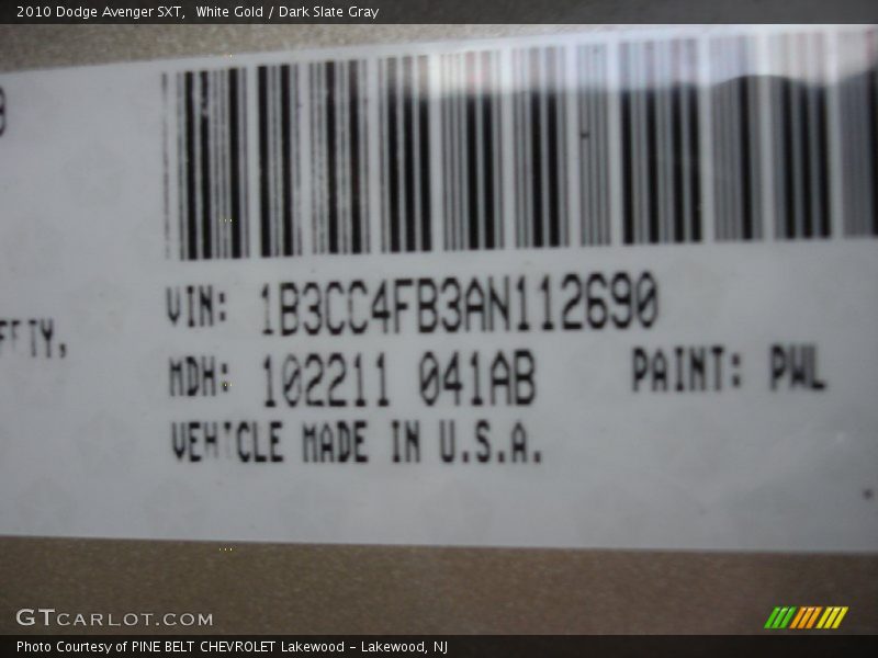 White Gold / Dark Slate Gray 2010 Dodge Avenger SXT