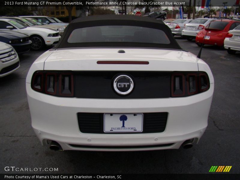 Performance White / Charcoal Black/Grabber Blue Accent 2013 Ford Mustang GT Premium Convertible