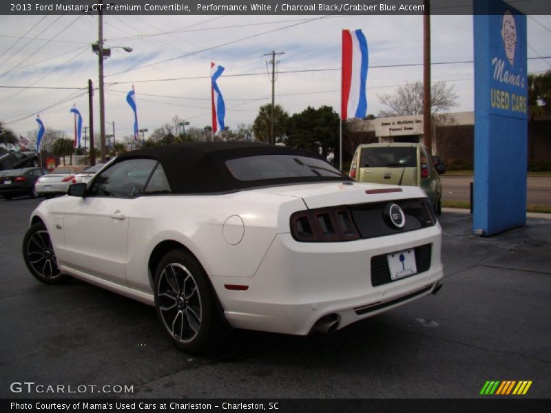 Performance White / Charcoal Black/Grabber Blue Accent 2013 Ford Mustang GT Premium Convertible