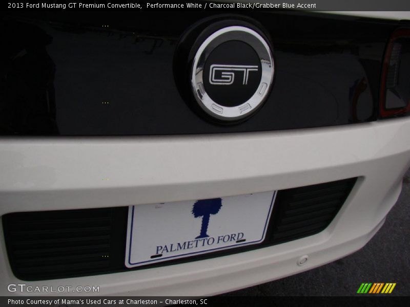 Performance White / Charcoal Black/Grabber Blue Accent 2013 Ford Mustang GT Premium Convertible