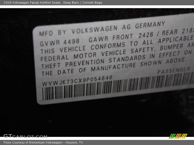 Deep Black / Cornsilk Beige 2009 Volkswagen Passat Komfort Sedan