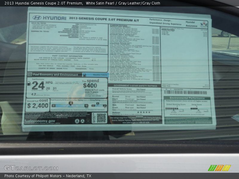  2013 Genesis Coupe 2.0T Premium Window Sticker