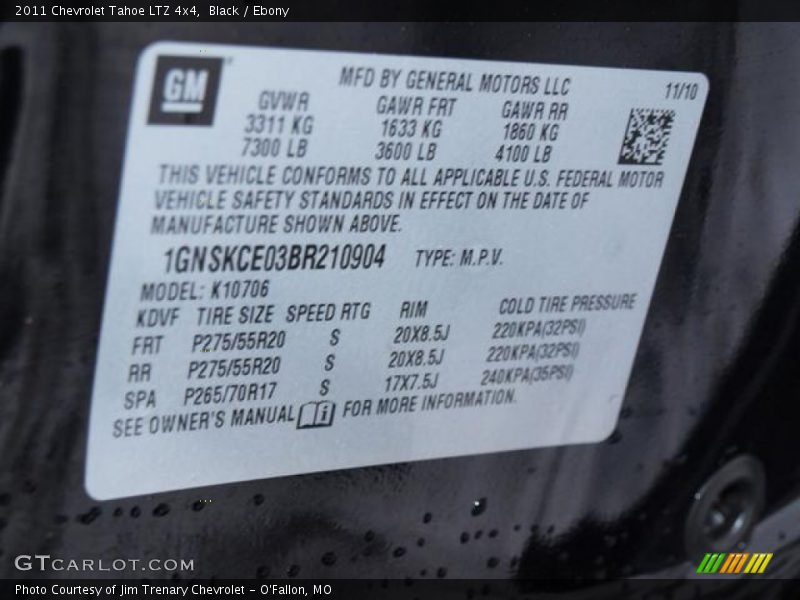 Black / Ebony 2011 Chevrolet Tahoe LTZ 4x4