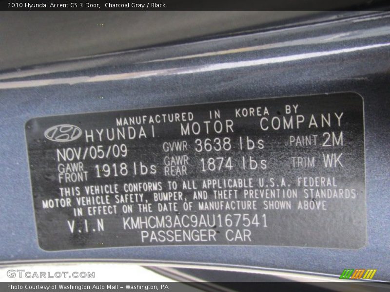 2010 Accent GS 3 Door Charcoal Gray Color Code 2M