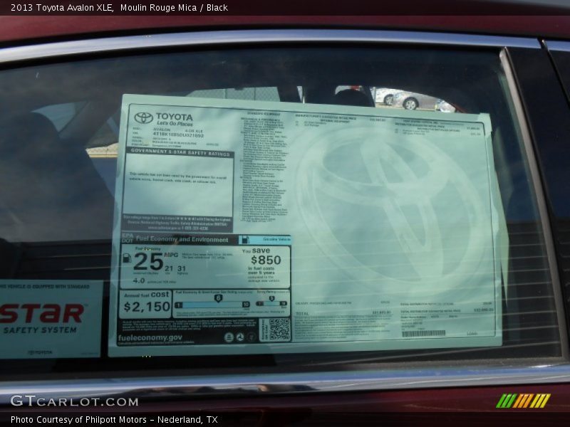  2013 Avalon XLE Window Sticker