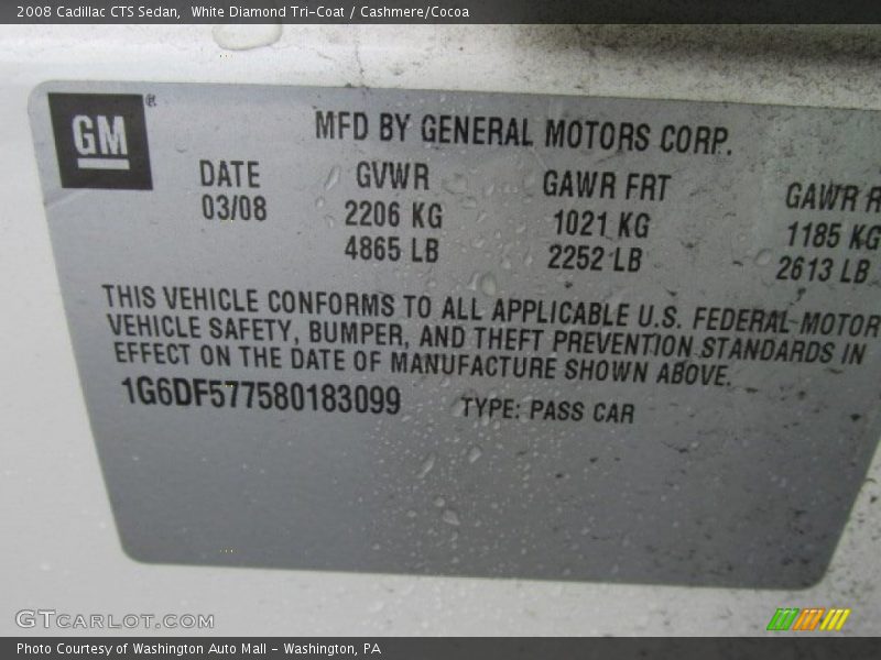 White Diamond Tri-Coat / Cashmere/Cocoa 2008 Cadillac CTS Sedan
