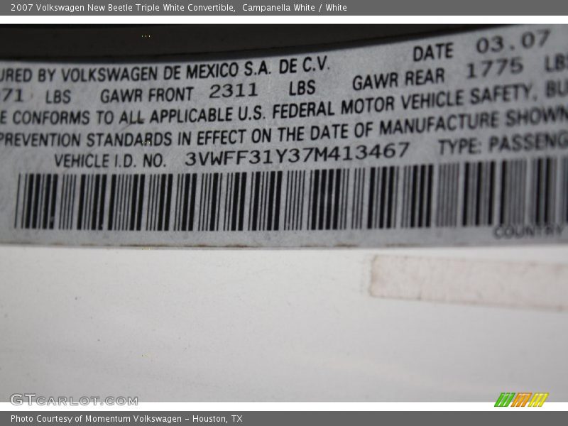 Campanella White / White 2007 Volkswagen New Beetle Triple White Convertible