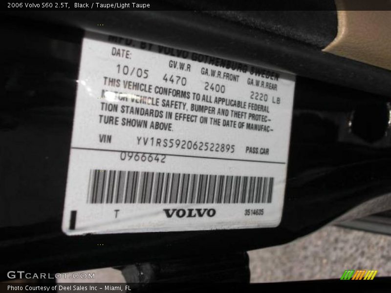 Black / Taupe/Light Taupe 2006 Volvo S60 2.5T