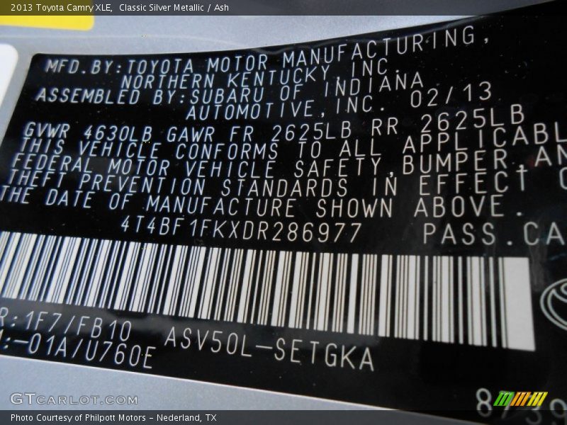 Classic Silver Metallic / Ash 2013 Toyota Camry XLE