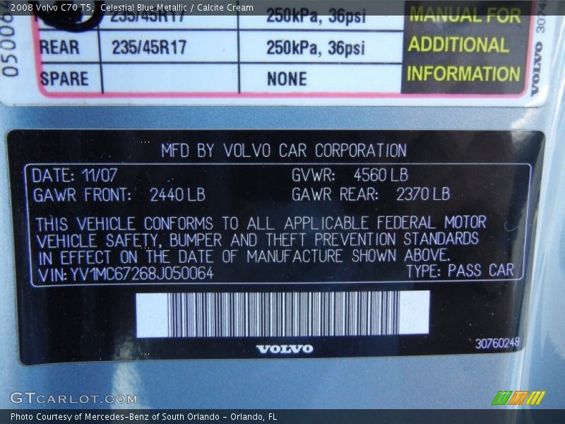 Info Tag of 2008 C70 T5