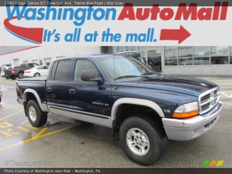Patriot Blue Pearl / Mist Gray 2000 Dodge Dakota SLT Crew Cab 4x4