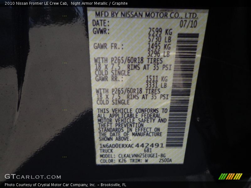 Night Armor Metallic / Graphite 2010 Nissan Frontier LE Crew Cab