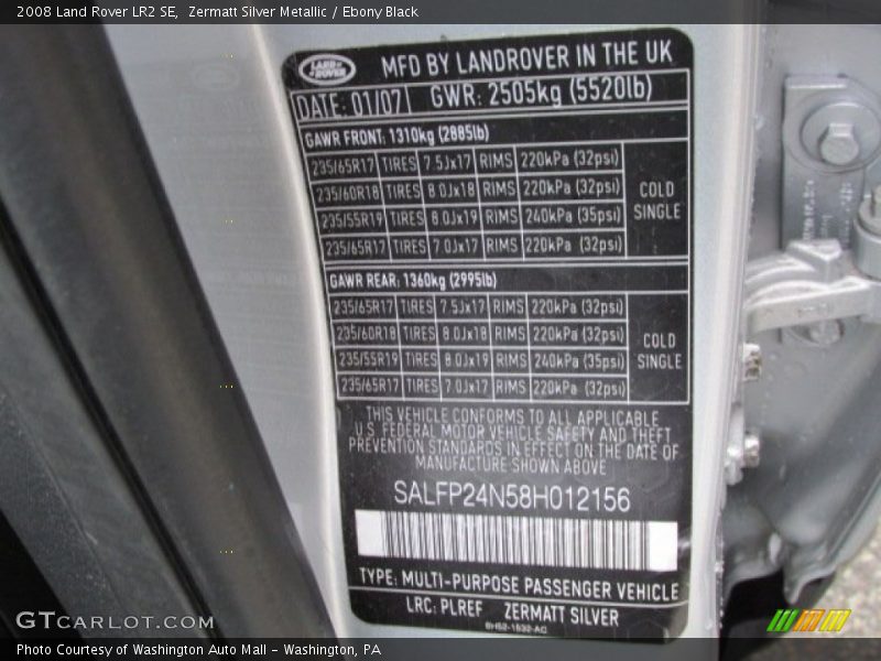 2008 LR2 SE Zermatt Silver Metallic Color Code PLREF