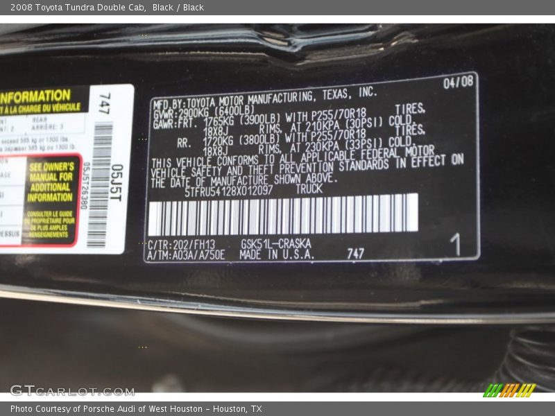Black / Black 2008 Toyota Tundra Double Cab