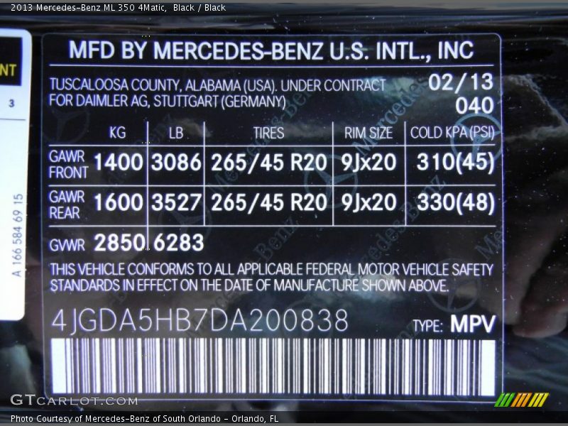 Black / Black 2013 Mercedes-Benz ML 350 4Matic