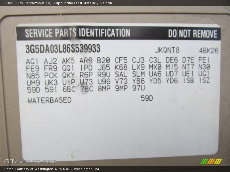 2006 Rendezvous CX Cappuccino Frost Metallic Color Code 59D