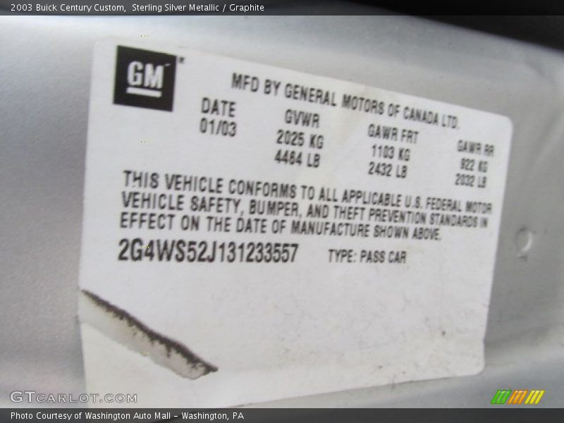 Sterling Silver Metallic / Graphite 2003 Buick Century Custom