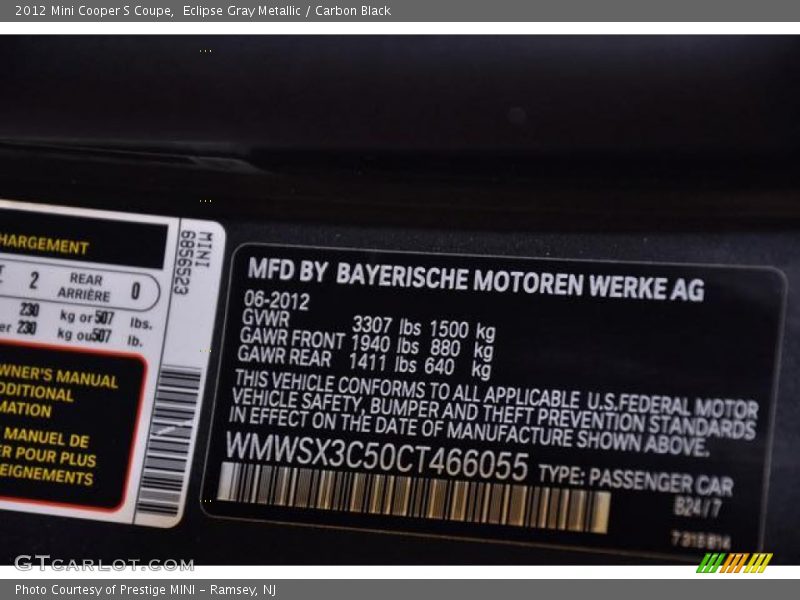 Eclipse Gray Metallic / Carbon Black 2012 Mini Cooper S Coupe