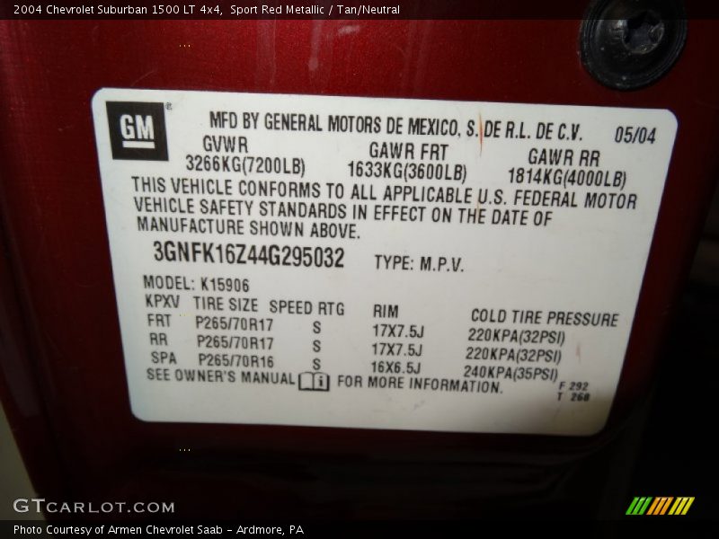 Sport Red Metallic / Tan/Neutral 2004 Chevrolet Suburban 1500 LT 4x4
