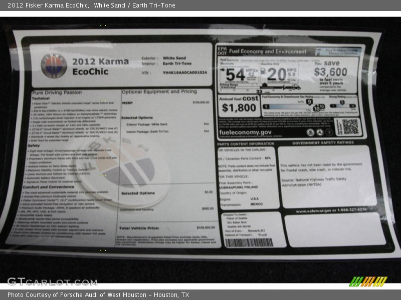  2012 Karma EcoChic Window Sticker