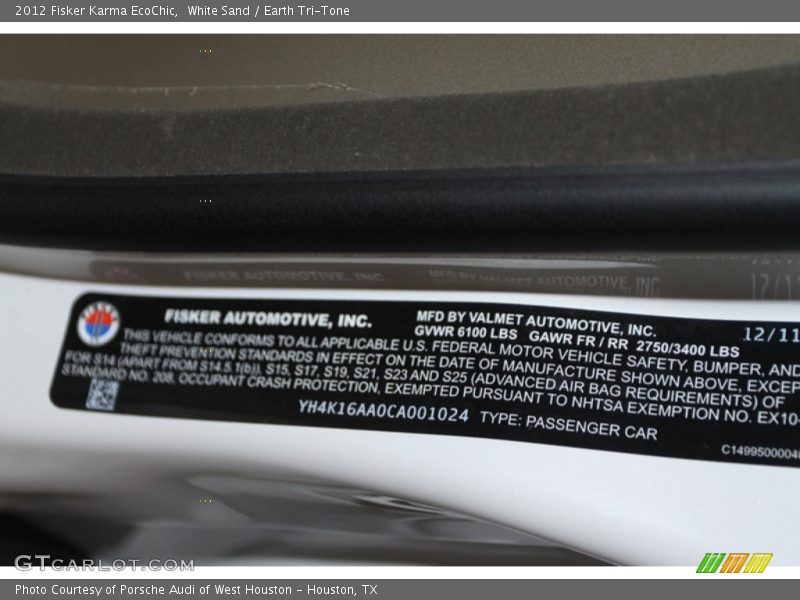 Info Tag of 2012 Karma EcoChic