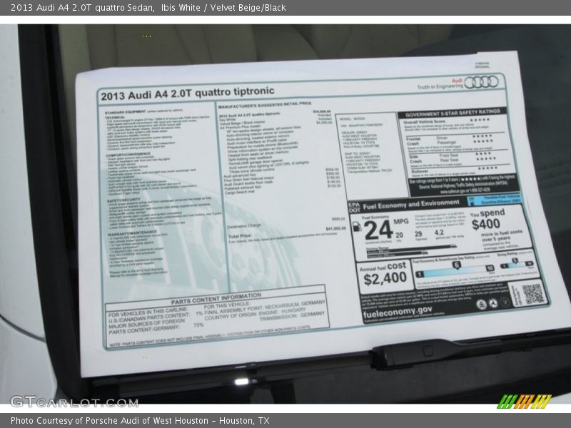  2013 A4 2.0T quattro Sedan Window Sticker